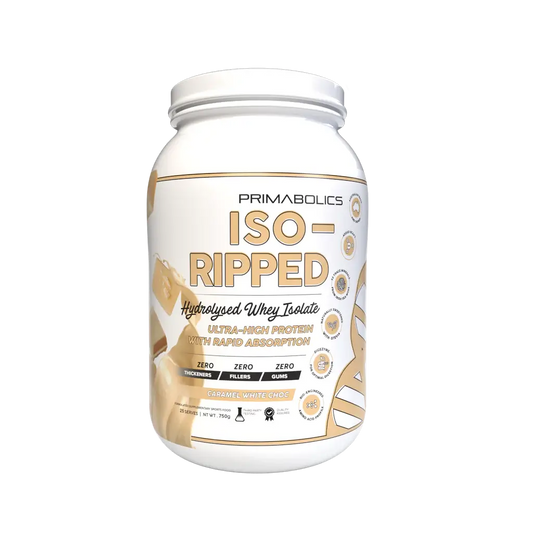 Iso-Ripped & Iso-Ripped Primabolics Whey protein isolate 25 Serves Caramel White Choc