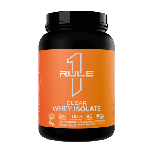 R1 Clear Isolate & R1 Clear Isolate Rule 1 Protein water 27 Serves Peach Mango