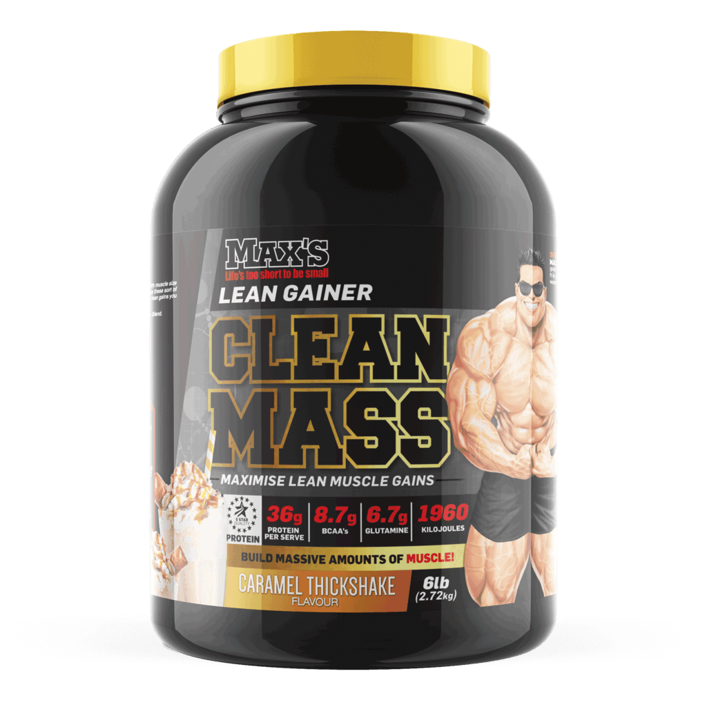 Clean Mass (4) & Clean Mass Max's Mass gainer protein powder 2.7kg Caramel Thickshake