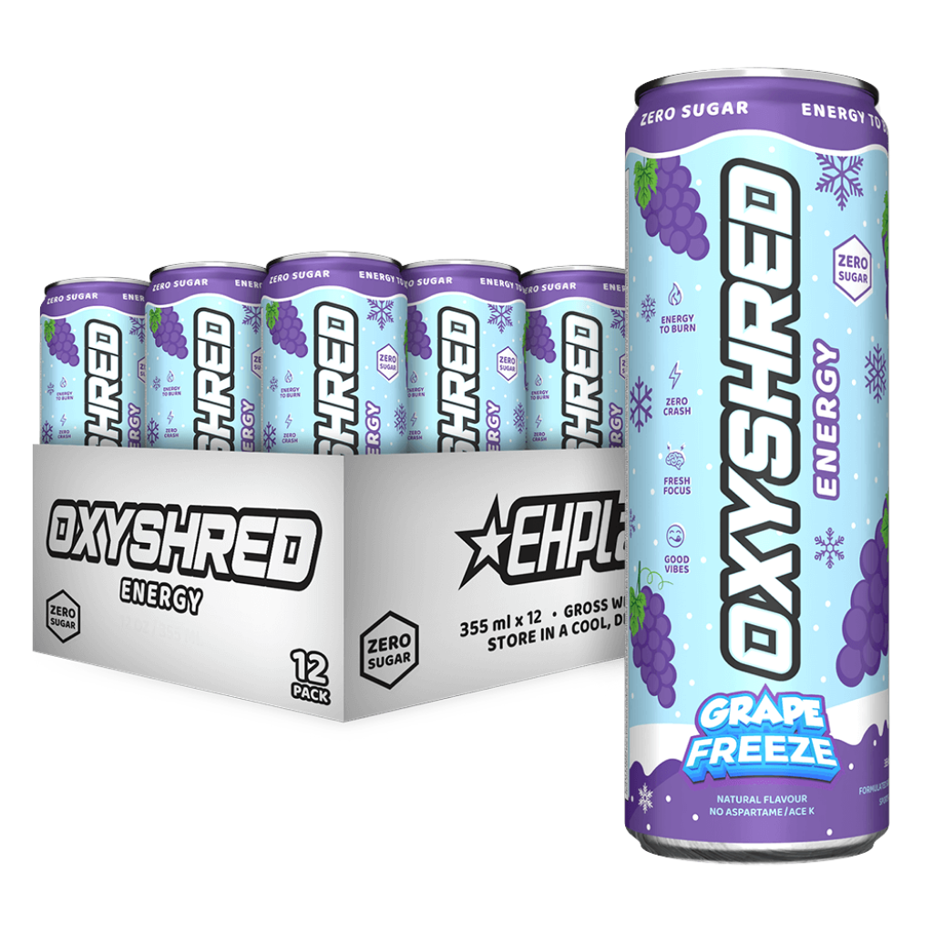 OxyShred Ultra Energy RTD EHP Labs Drinks for pre workout 12 Pack (355ml Can) Grape Freeze