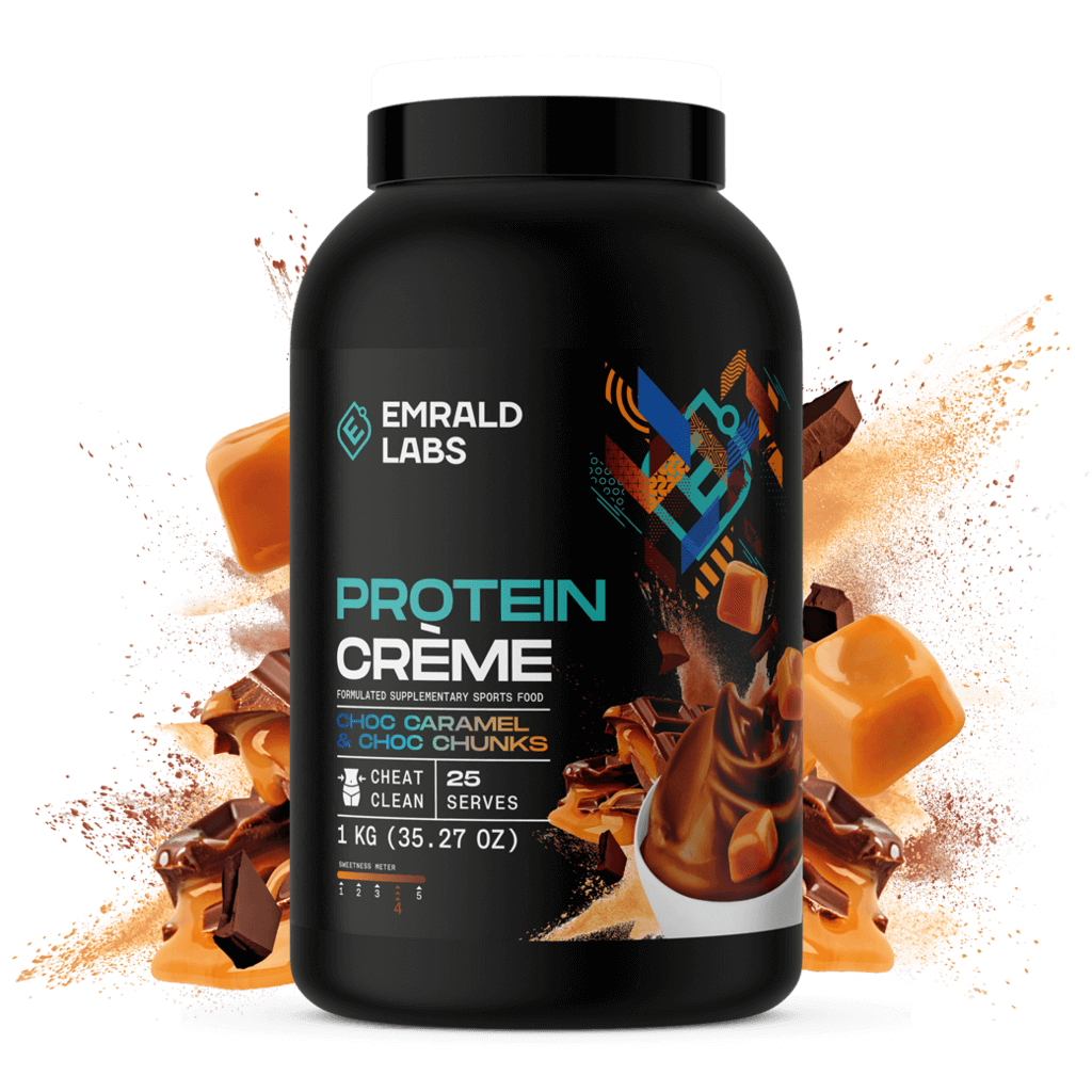 Protein Créme (3) & Protein Créme Emrald Labs Casein protein 1kg Chocolate Caramel & Choc Chunks