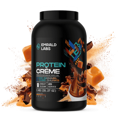 Protein Créme (3) & Protein Créme Emrald Labs Casein protein 1kg Chocolate Caramel & Choc Chunks