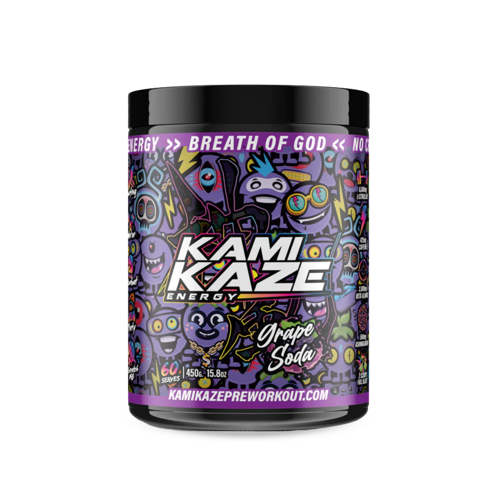 Kamikaze (8) & Kamikaze Athletic Sport Super high stimulant pre workout powder 60 Serves Grape Soda