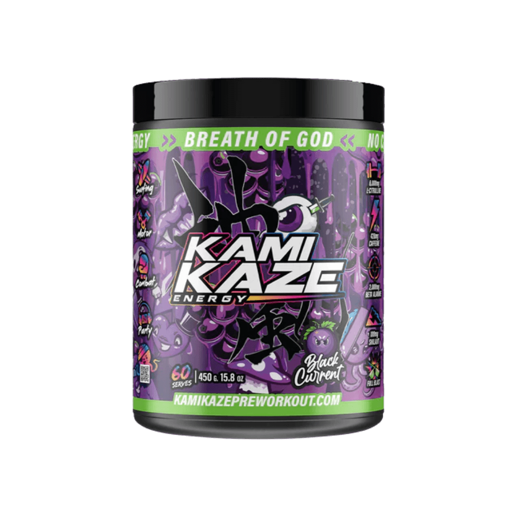 Kamikaze Athletic Sport Super high stimulant pre workout powder 60 Serves Black Currant