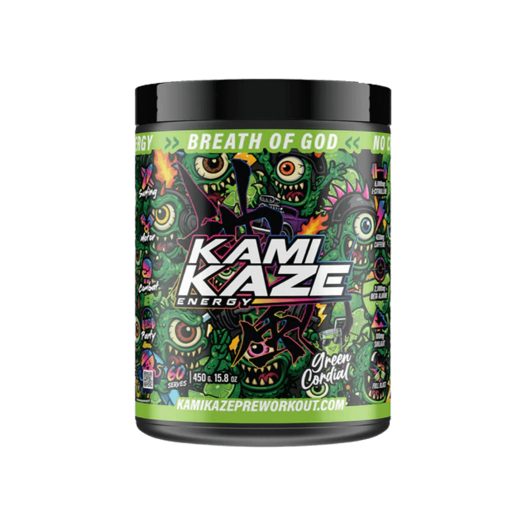 Kamikaze Athletic Sport Super high stimulant pre workout powder 60 Serves Green Cordial