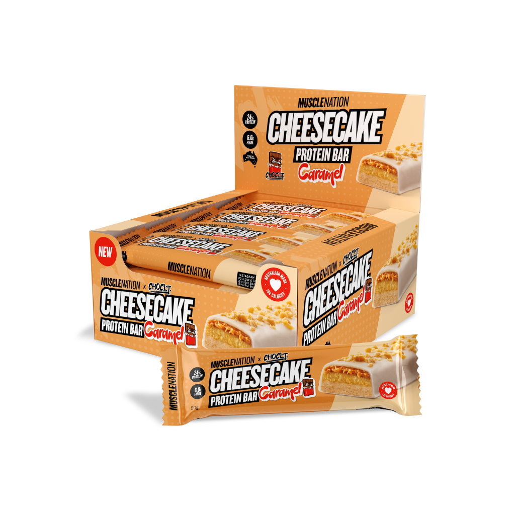Cheesecake Protein Bar Muscle Nation Functional foods Box of 12 Caramel