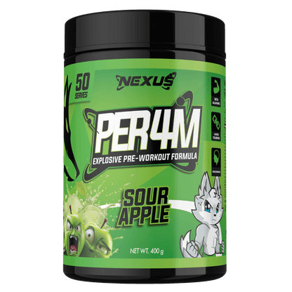 Per4m (14) & Per4m Nexus High stim pre workout 50 Serves Sour Apple