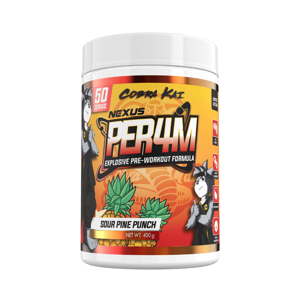 Per4m Nexus High stim pre workout 50 Serves Cobra Kai Sour Pine Punch