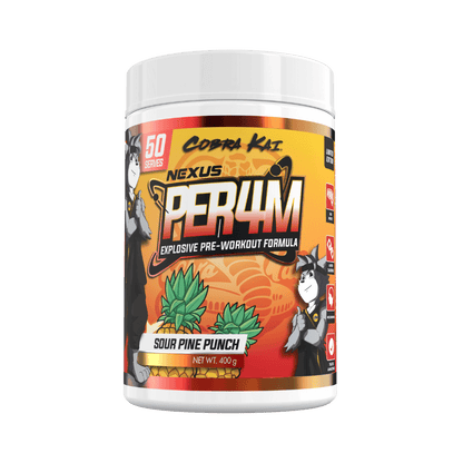 Per4m Nexus High stim pre workout 50 Serves Cobra Kai Sour Pine Punch