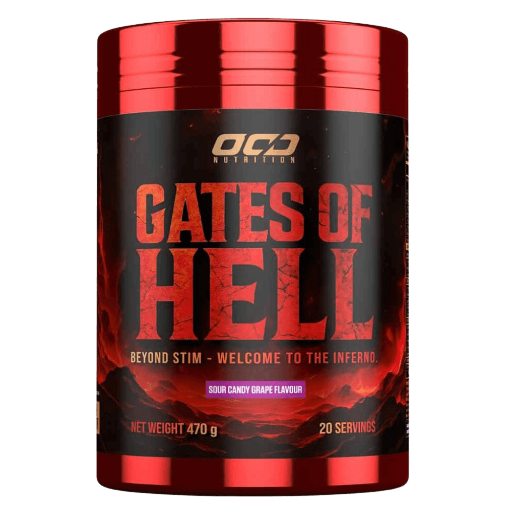 Gates of Hell (1) & Gates of Hell OCD Nutrition Pre workout supplements 20 Serves Sour Candy Grape