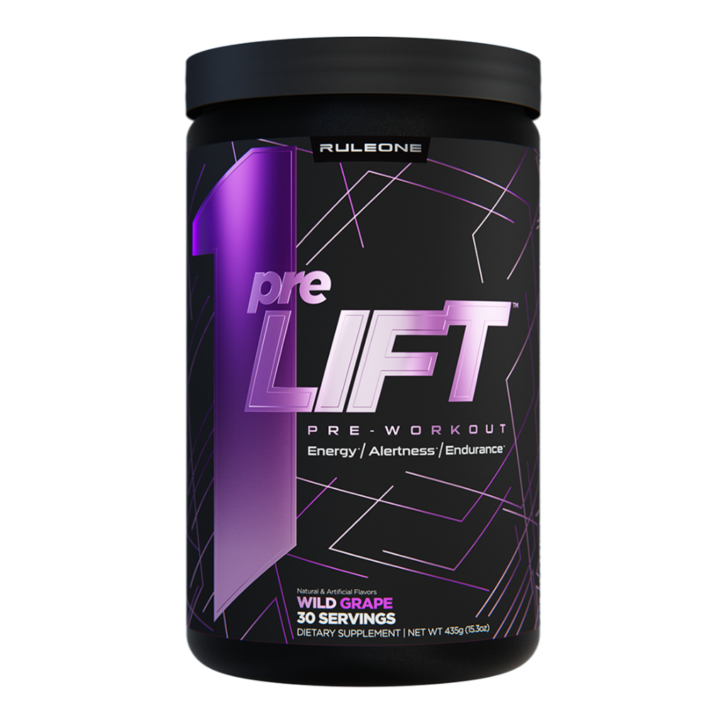 R1 PreLIFT (1) & R1 PreLIFT Rule 1 Medium stimulant pre workout powder 30 Serves Wild Grape