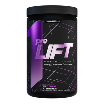 R1 PreLIFT (1) & R1 PreLIFT Rule 1 Medium stimulant pre workout powder 30 Serves Wild Grape