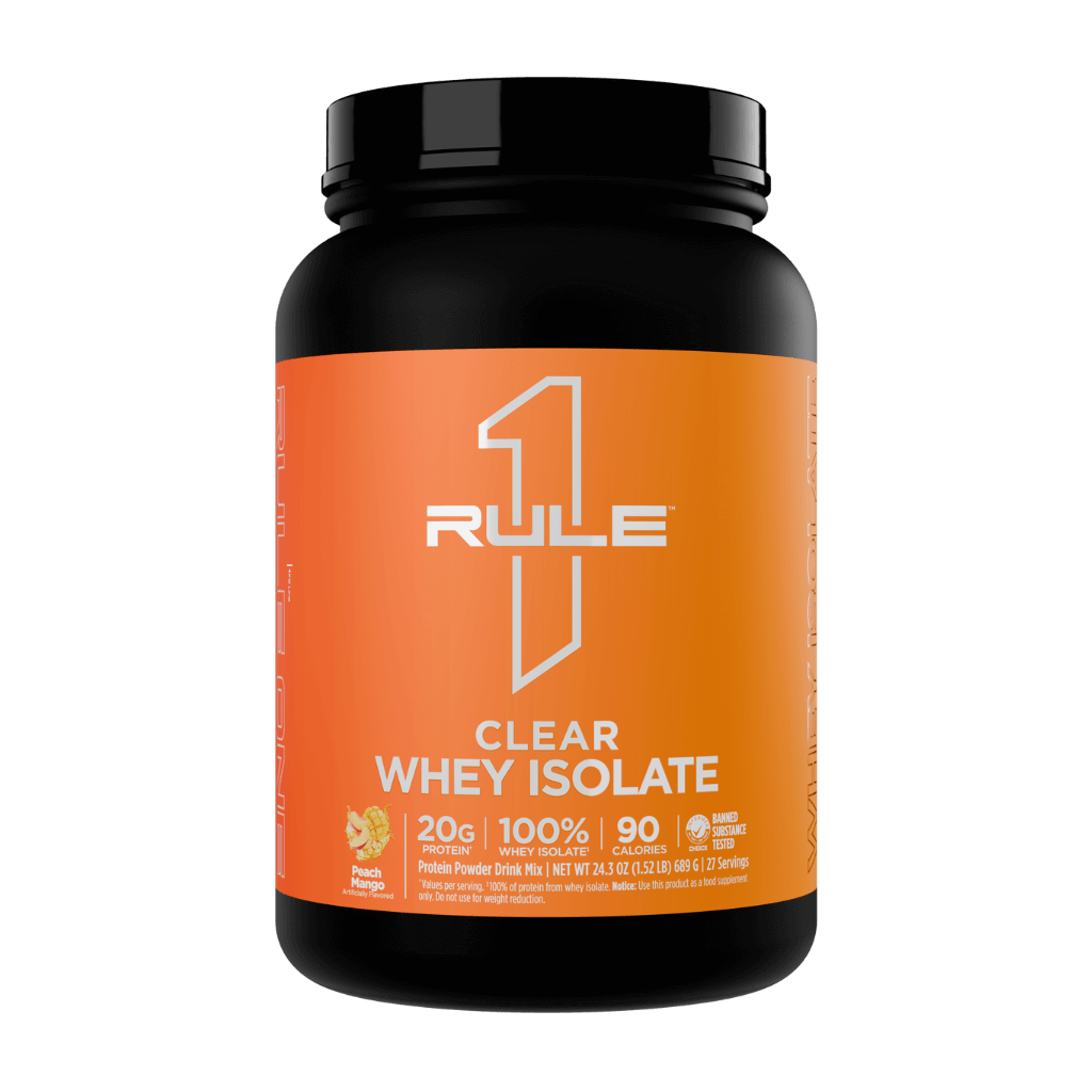 R1 Clear Isolate & R1 Clear Isolate Rule 1 Protein water 27 Serves Peach Mango