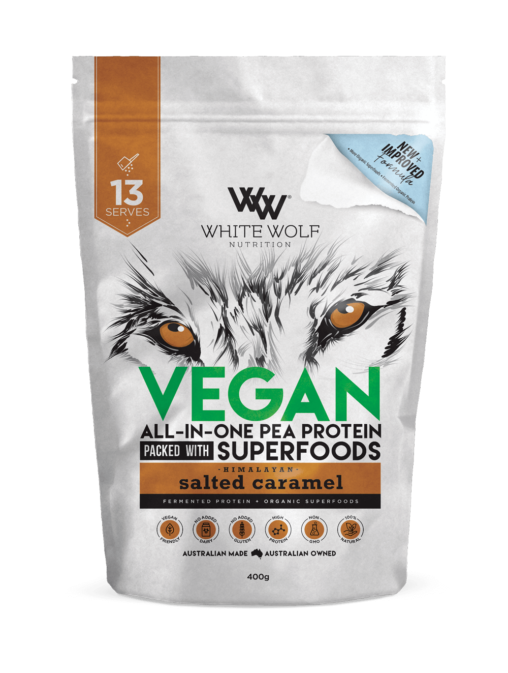 Vegan Protein Blend White Wolf Vegan protein powder 400g Salted Caramel