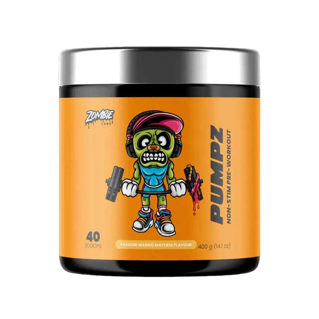 Pumpz (2) & Pumpz Zombie Labs Caffeine free pre workout 40 Serves Passion Mango Mayhem