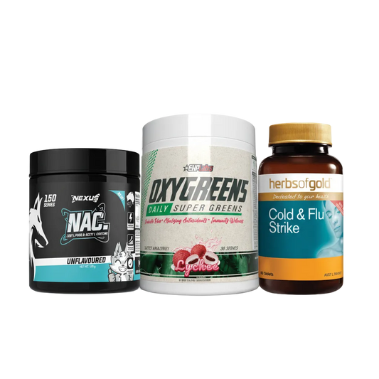 Bundle Hero - Nexus NAC EHP OxyGreens Herbs of Gold Cold Flu Strike